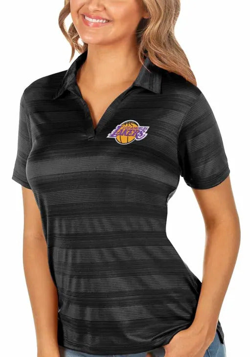 Antigua Los Angeles Lakers Womens Black Compass Short Sleeve Polo Shirt
