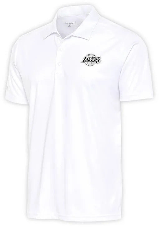 Antigua Los Angeles Lakers Mens White Metallic Logo Tribute Short Sleeve Polo