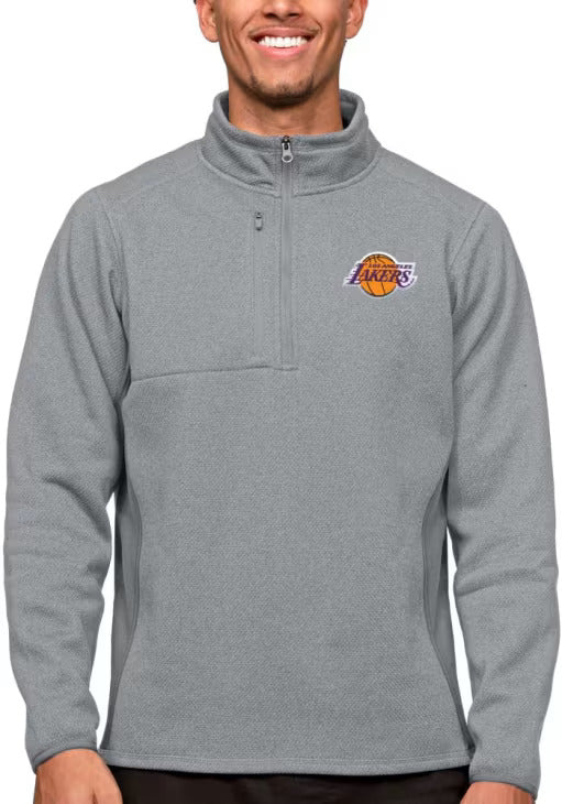 Antigua Los Angeles Lakers Mens Grey Course Long Sleeve 1/4 Zip Pullover