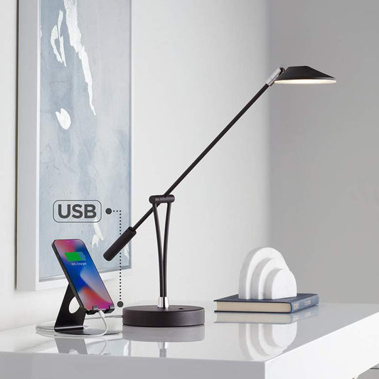 Lamps Plus 360 Lighting Arnie Satin Black Adjustable Modern LED USB Desk Lamp