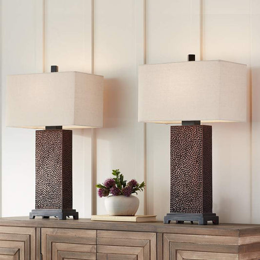Lamps Plus 360 Lighting Caldwell 24 3/4" Hammered Bronze Table Lamps Set of 2