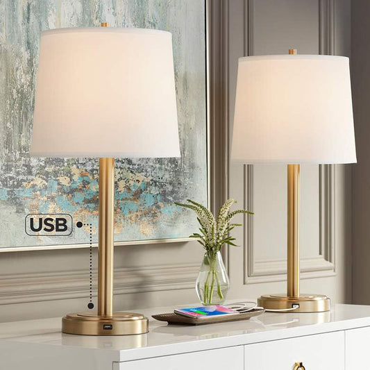 Lamps Plus 360 Lighting Camile 25" Brass Finish Metal USB Table Lamps Set of 2