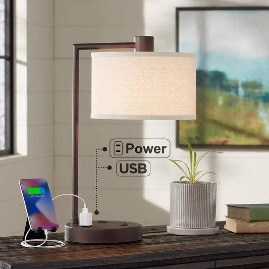 Lamps Plus 360 Lighting Colby 21" High Bronze Desk Lamp with Outlet and USB Port