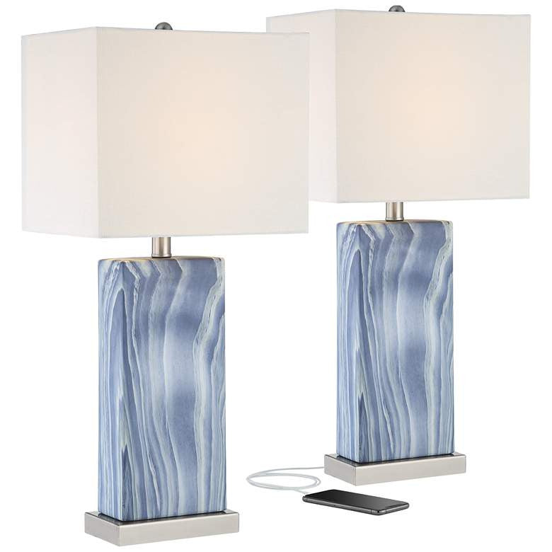 Lamps Plus 360 Lighting Connie 25" Rippled Blue USB Table Lamps Set of 2