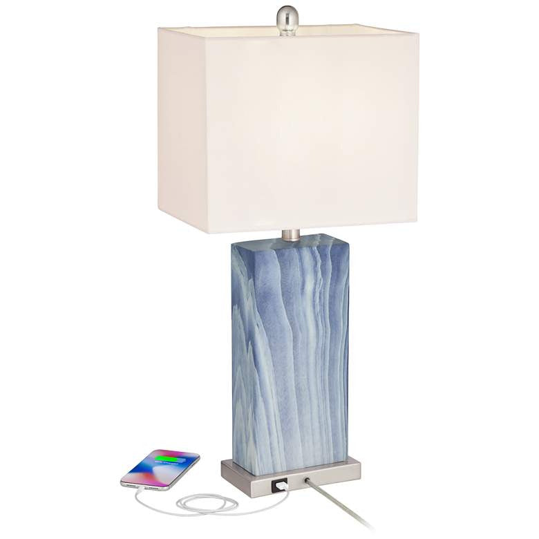Lamps Plus 360 Lighting Connie 25" Rippled Blue USB Table Lamps Set of 2