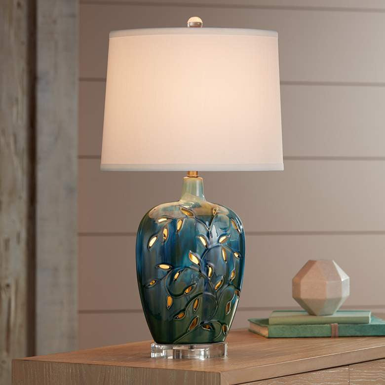 Lamps Plus 360 Lighting Devan Vines 24 1/2" Blue Ceramic Lamp with Night Light