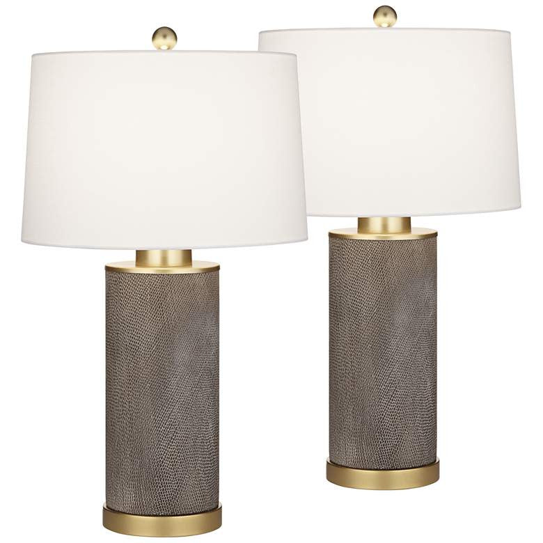 Lamps Plus 360 Lighting Gilson Gold Textured Gray Modern Ceramic Table Lamps Set of 2