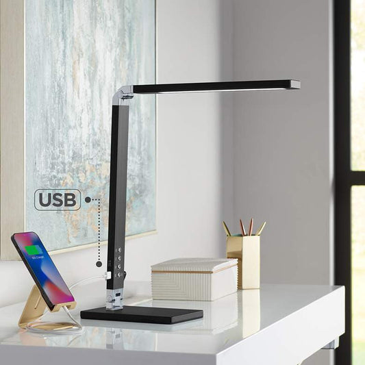 Lamps Plus 360 Lighting Jett 16 1/2" Black Modern LED Desk Lamp with USB Port