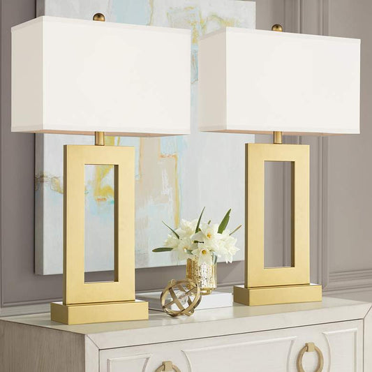 Lamps Plus 360 Lighting Marshall Modern Luxe Gold Open Rectangle Table Lamps Set of 2