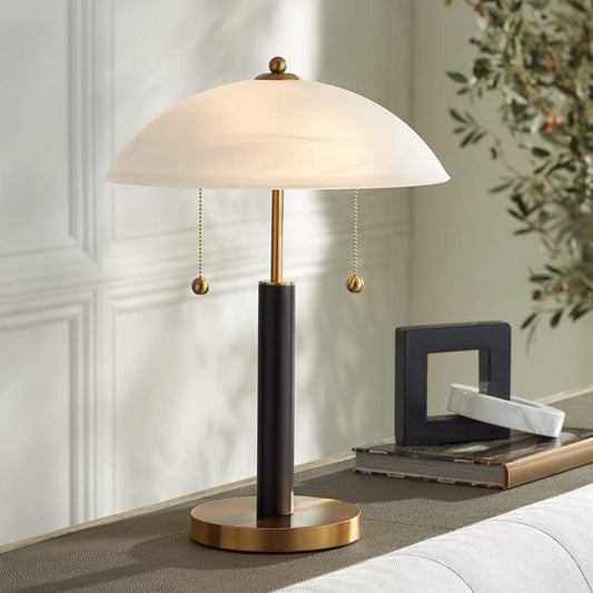 Lamps Plus 360 Lighting Orbital 19 1/2" Wood and Gold Modern Dome Pull Chain Lamp