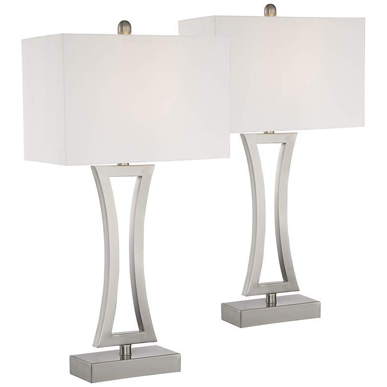 Lamps Plus 360 Lighting Roxie Brushed Nickel Metal Table Lamps Set of 2