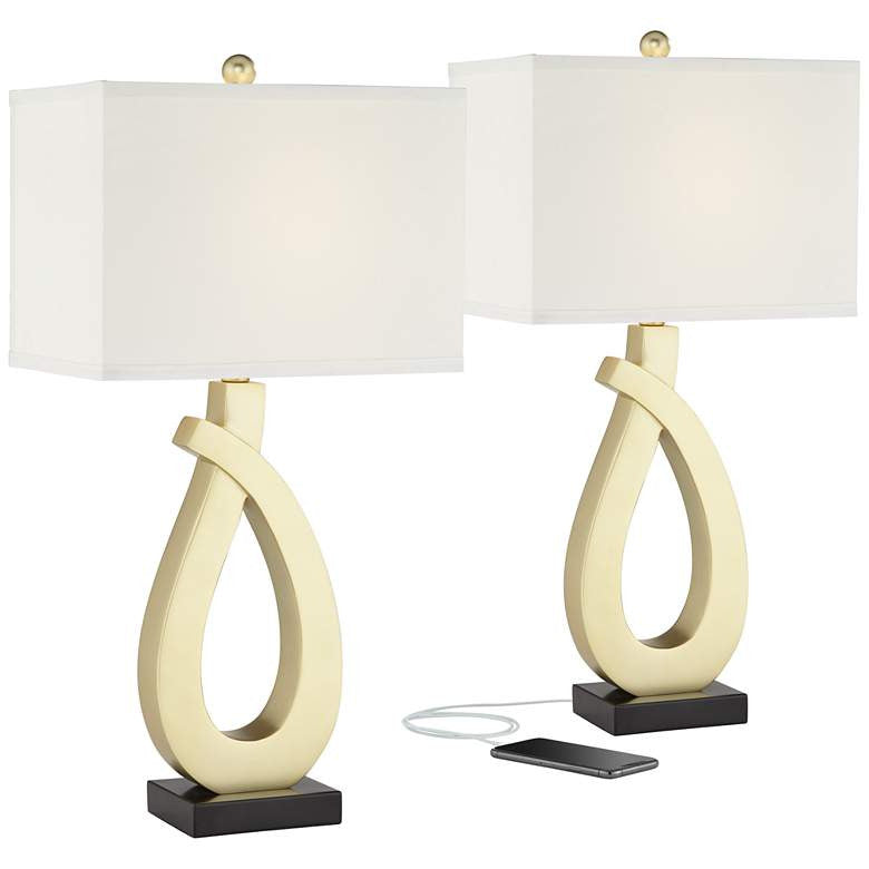 Lamps Plus 360 Lighting Simone 28" Gold Loop Table Lamps Set of 2 with USB Ports