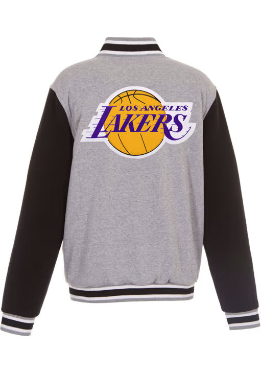 Los Angeles Lakers Mens Grey Reversible Fleece Medium Weight Jacket