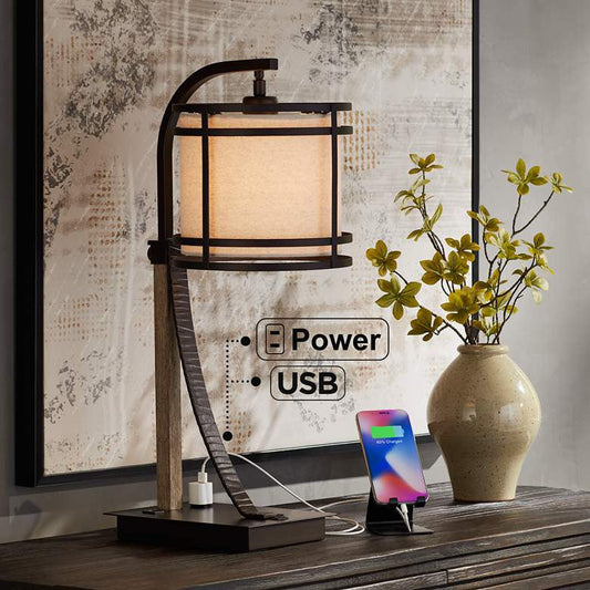 Lamps Plus Franklin Iron Works Gentry 25" Bronze Mission Outlet and USB Desk Lamp