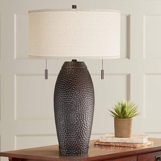 Lamps Plus Franklin Iron Works Noah 31" Hammered Bronze Pull-Chain Table Lamp