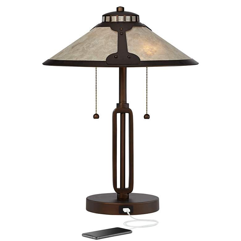 Lamps Plus Franklin Iron Works Samuel 20" Mica and Bronze Pull Chain USB Lamp
