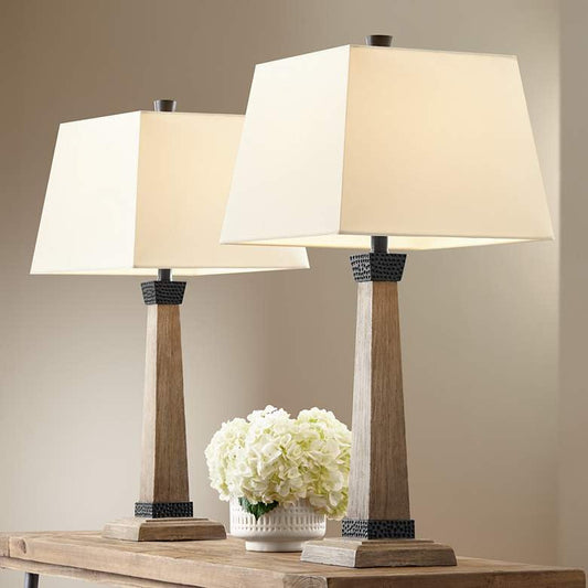 Lamps Plus John Timberland Buchan 29 1/2" Wood Pedestal Table Lamps Set of 2