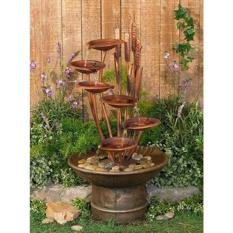 Lamps Plus Water Lilies and Cat Tails 33" High Rustic Garden Fountain