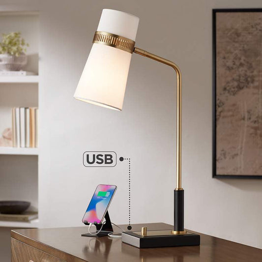 Lamps Plus Possini Euro Cartwright 32" Antique Brass and Black USB Desk Lamp