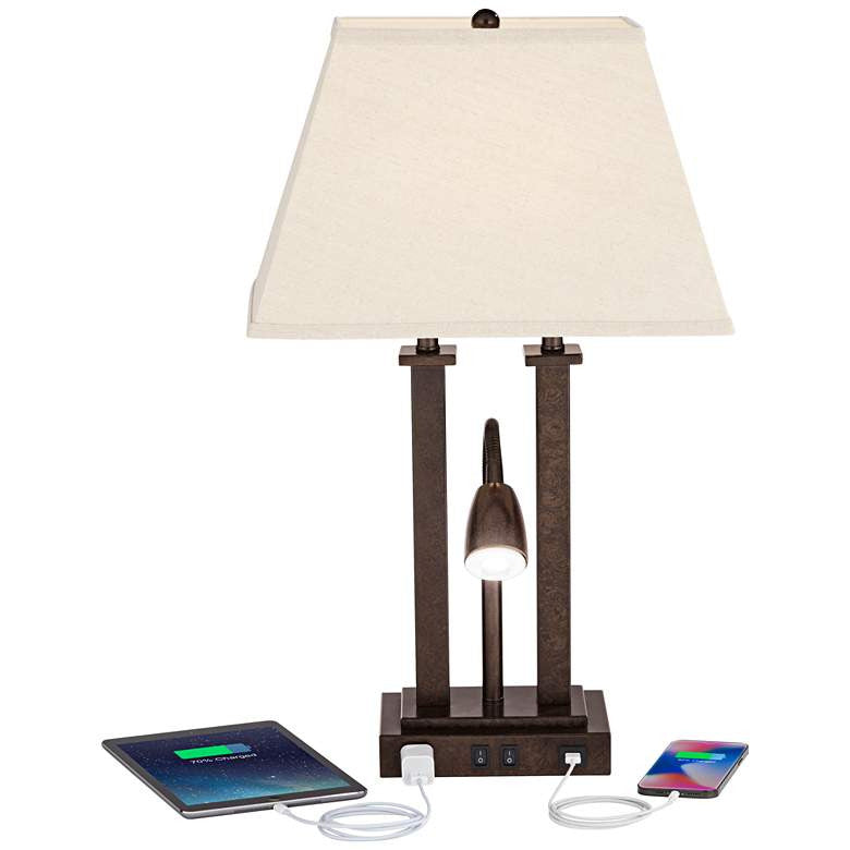 Lamps Plus Possini Euro Deacon 26" Bronze Gooseneck USB and Outlet Desk Lamp