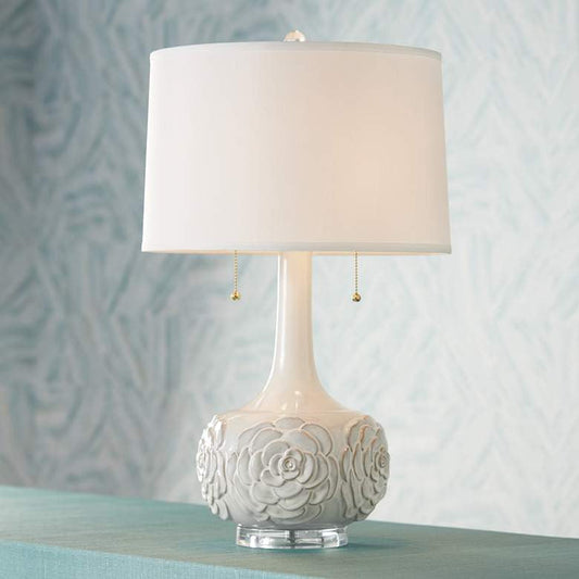 Lamps Plus Possini Euro Natalia 27" White Modern Luxe Ceramic Floral Table Lamp