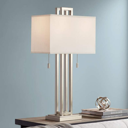 Lamps Plus Possini Euro Open Rectangle 30" Brushed Nickel Table Lamp