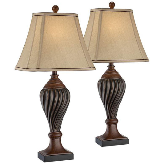 Lamps Plus Regency Hill 28 1/2" Carved Oak Brown Traditional Table Lamps Set of 2