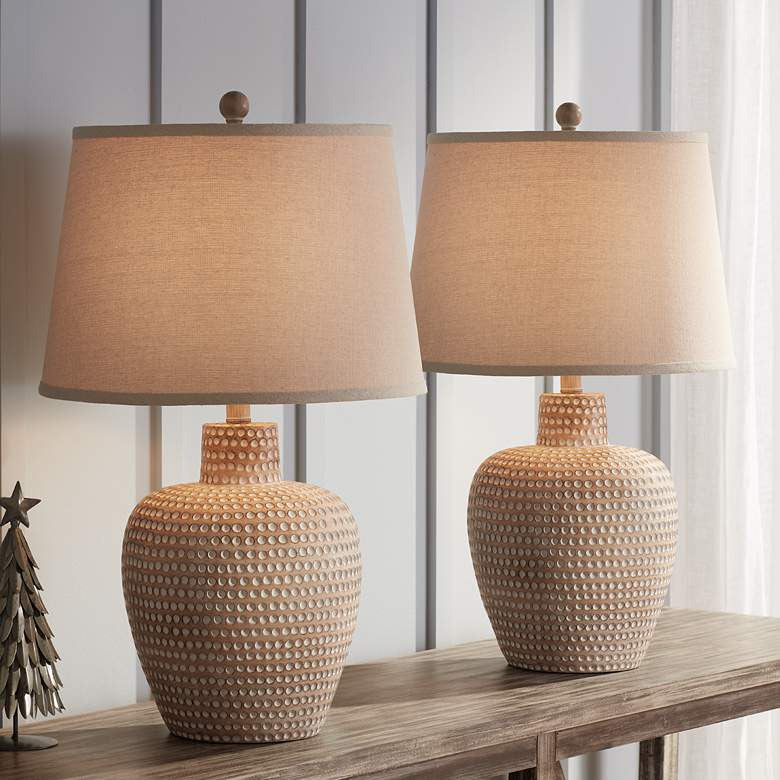 Lamps Plus Regency Hill Glenn Dappled Beige Southwest Style Pot Table Lamps Set of 2