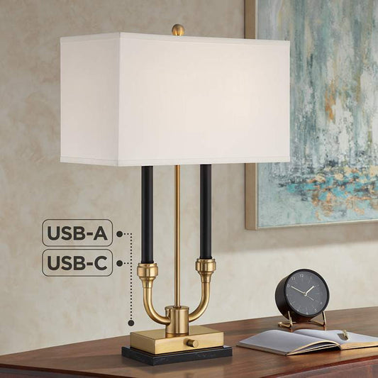 Lamps Plus Stiffel Barclay 28" Traditional Black Gold Lamp with Dual USB Ports