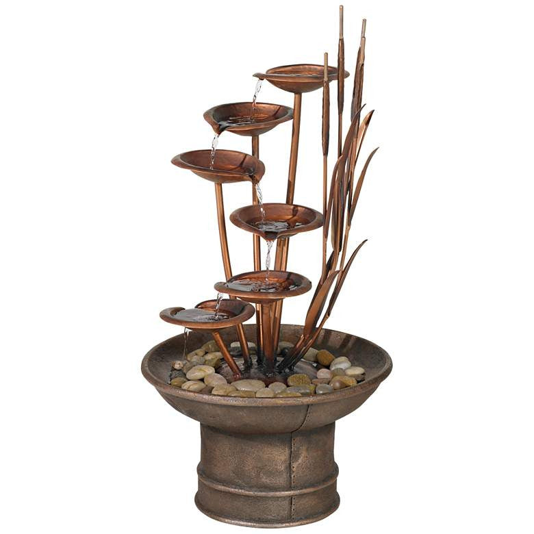 Lamps Plus Water Lilies and Cat Tails 33" High Rustic Garden Fountain